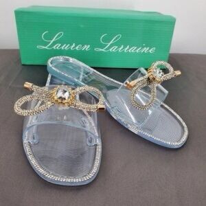 764.784.788. NEW Lauren Lorraine Clear Jelly Sandals with Gold Rhinestone Bow